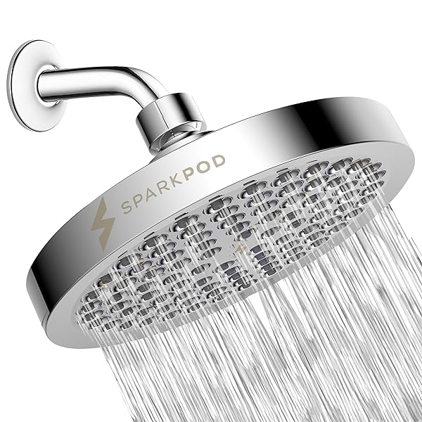 SparkPod Shower Head - High Pressure Rain - Premium Quality Luxury Design - 1-Min Install - Easy Clean Adjustable Replacement for Your Bathroom Shower Heads (Luxury Polished Chrome, 6 Inch Round)