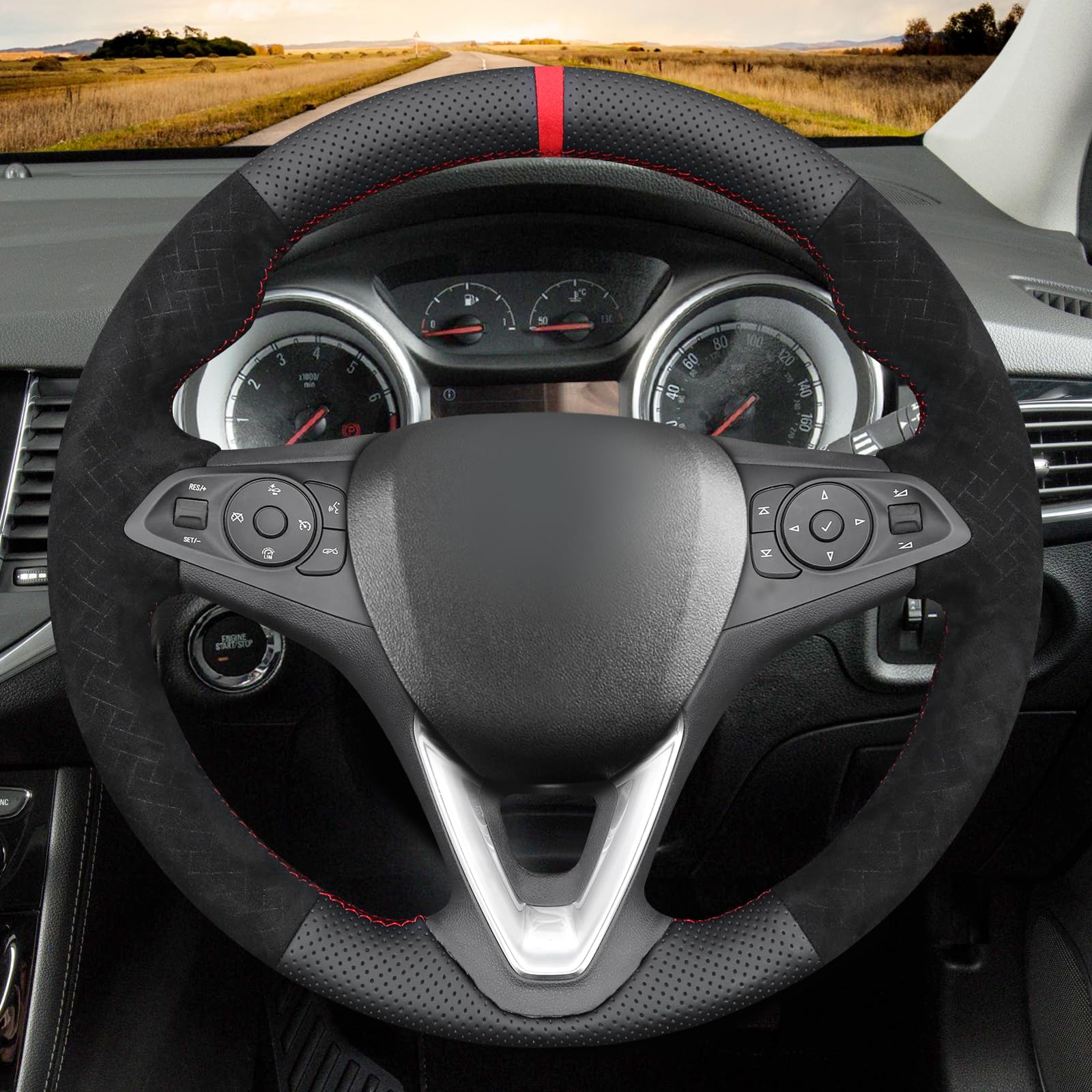 MEWANT Lenkradbezug Kompatibel mit Astra (K) / Corsa (E) / Crossland X/Grandland X Insignia (CT) B/Karl/Zafira (C) per Hand Nähen Lenkradschoner | Hand Nähen Lenkradschoner Atmungsaktiv Für Beheizte Lenkräder Langlebig