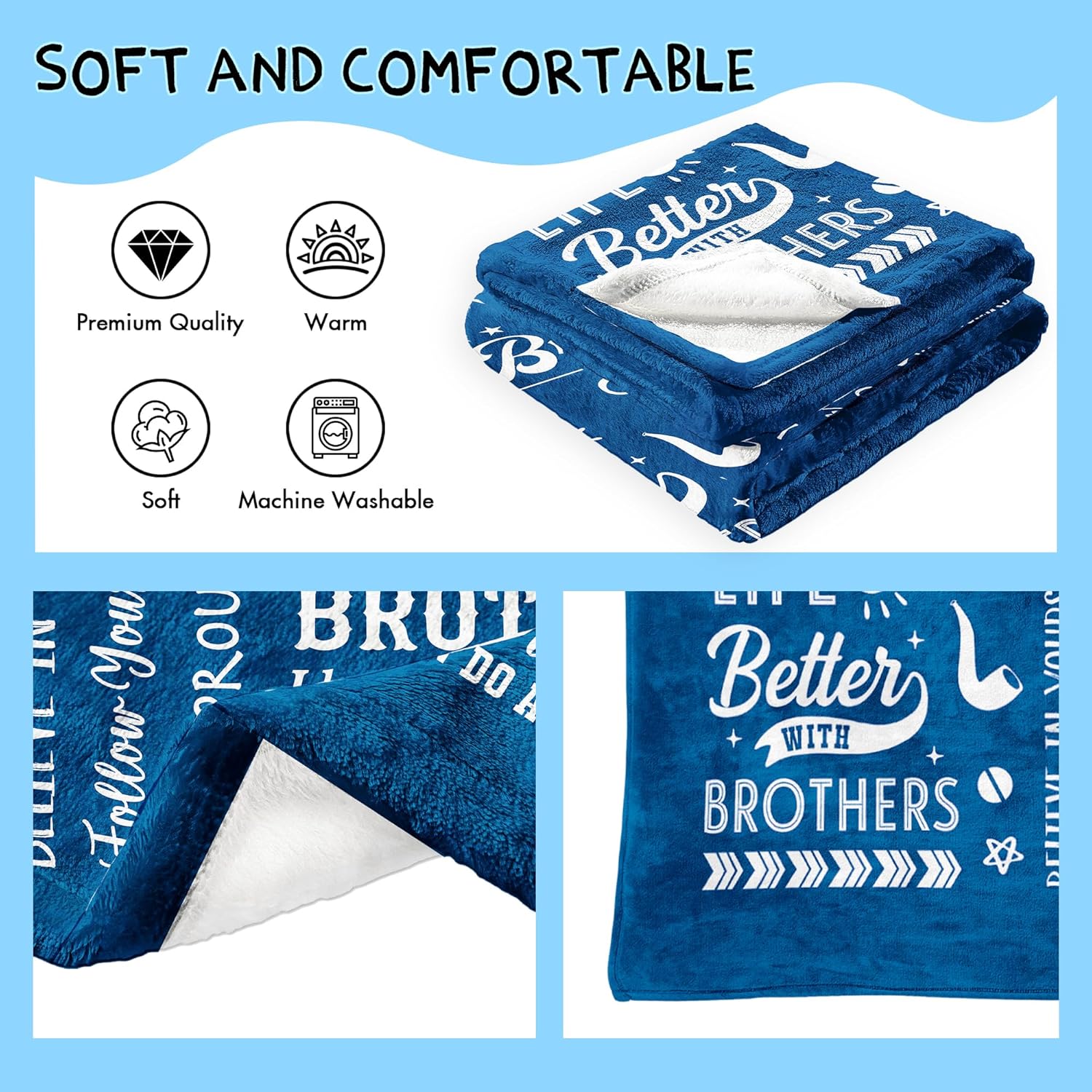 Valentine's Day Brother Gifts, Best Gift for Brother for Valentines Day, Adult Brothers Gift from Sister, to My Brothers Blanket 60x50 inch - Image 7