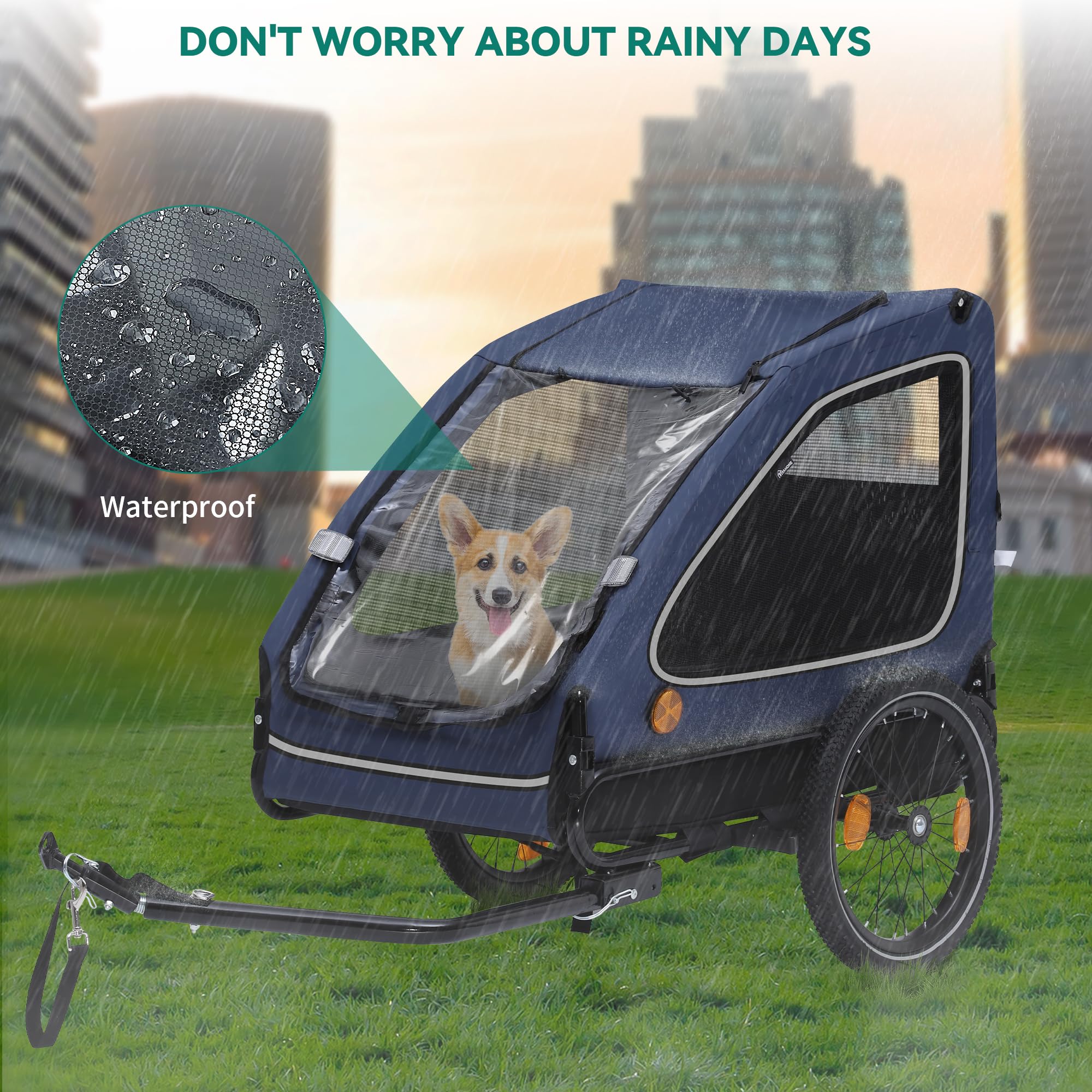 YITAHOME Rimorchio per cani 2 in 1 con ruota anteriore girevole a 360° e rimovibile, passeggino per cani in tela Oxford 600D, rimorchio per bicicletta, max 40 kg, riflettori e guinzaglio di sicurezza