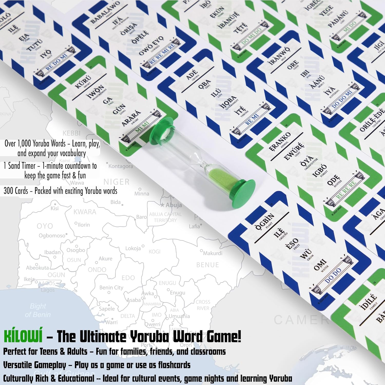 KÍLOWÍ Yoruba Language Card Game, 300 Cards, Double-Sided Word Challenge, Ages 14+