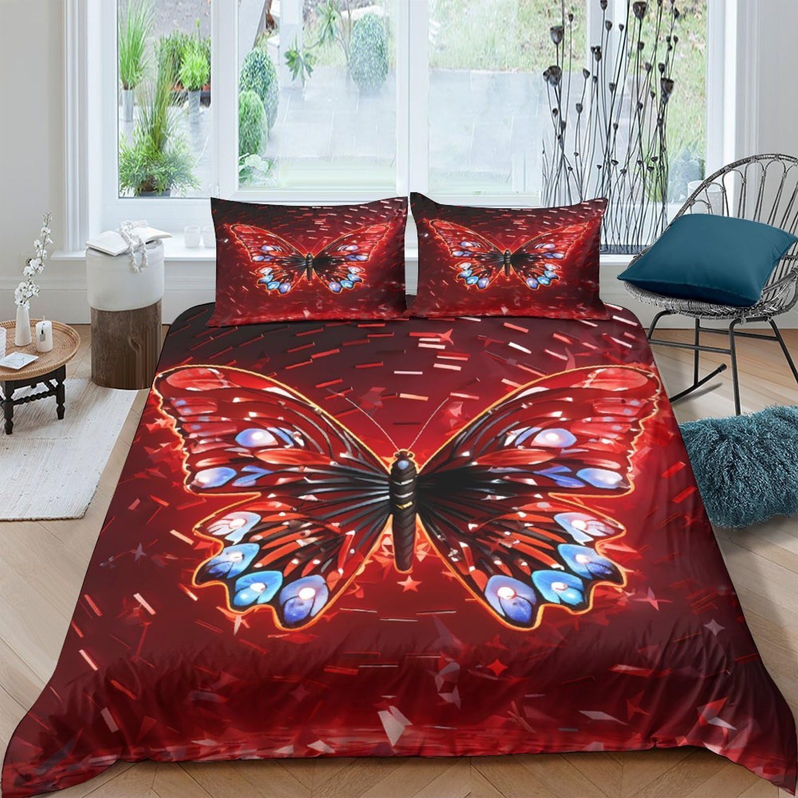 Ctjqhvkz Style-7 3D Printed Red Butterfly Fitted Sheet Microfiber Soft Bed Cover Artistic Pattern For Bedroom Dorm Easy Care Single（135X200cm）