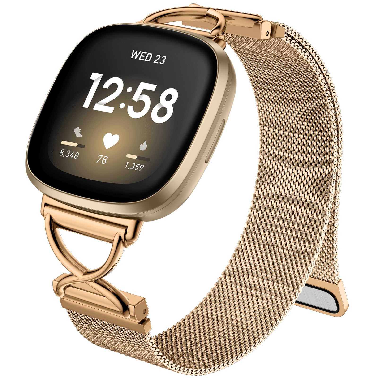 Charlam Metal Straps Compatible with Fitbit Versa 4 Strap, Versa 3 Straps for Women, Magnetic Adjustable Stainless Steel Band for Fitbit Sense, Sense 2 Strap, RoseGold