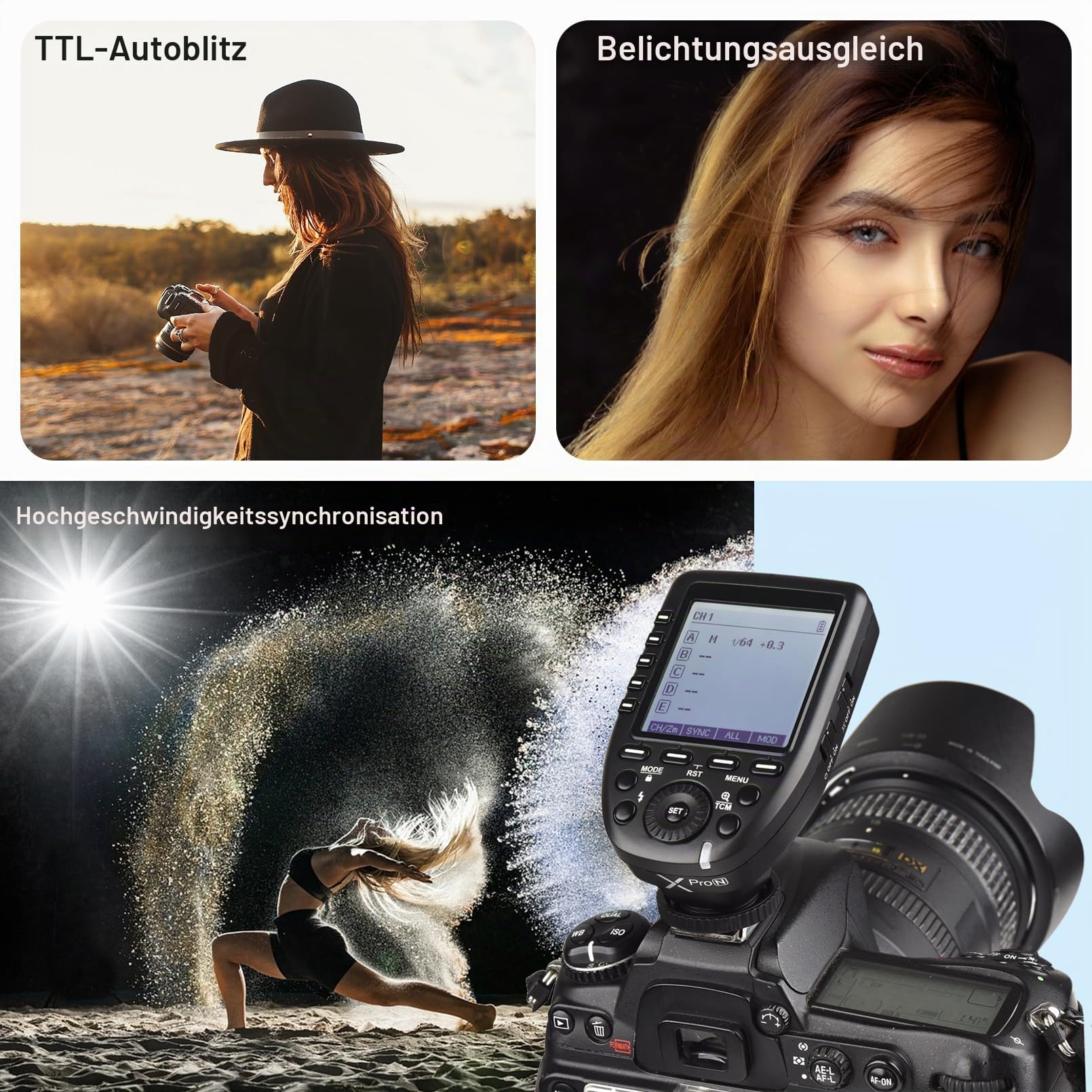 Godox XPro-N TTL Wireless Blitzauslöser kompatibel für Nikon Kameras, 1/8000s HSS-Auslöser, Großes Display, 11 Anpassbare Funktionen, 16 Gruppen und 32 Kanäle