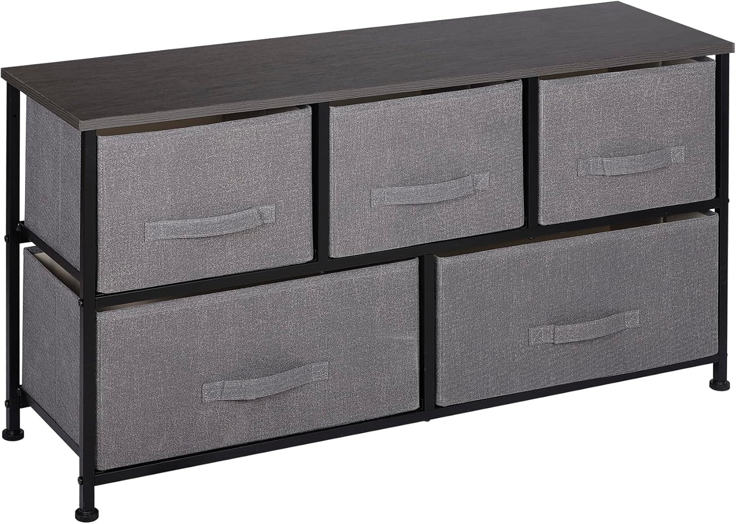 ZENY Extra Wide Dresser Storage Tower - Storage Tower Unit for Bedroom, Hallway, Closet, Office Organization - Steel Frame, Wood Top, Easy Pull Fabric Bins - 5 Drawers, Grey Top