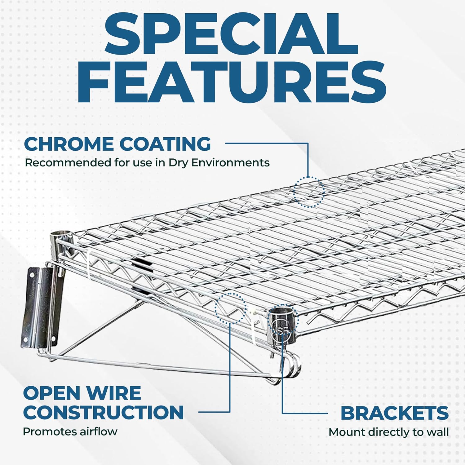 Heavy Duty Chrome Wire Wall Shelf – Commercial Grade Storage Rack, NSF Certified, Adjustable Mounting Brackets, Steel Wire Design for Kitchen, Garage, or Retail (18" x 36")