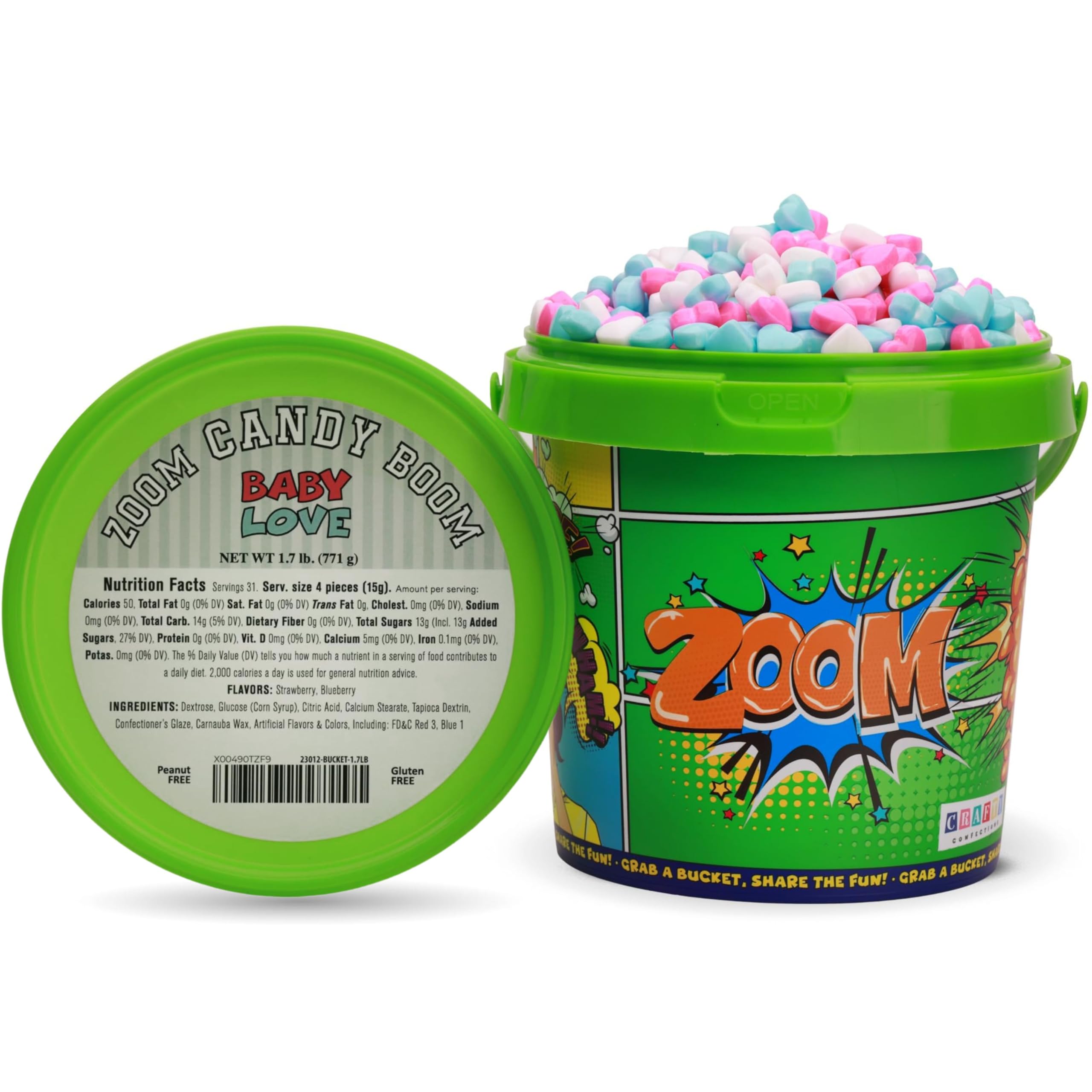 Hearts Candy 1.7 lb per Bucket - Runts Candy Love Valentines Day Hard Candy Bulk for Party Favors, Goody Bags, Vending Machine, Cake Decorations,