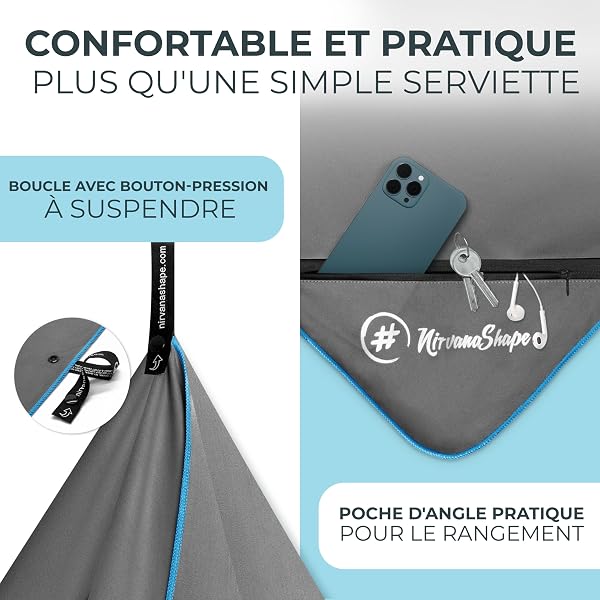 NirvanaShape serviette en Microfibre, Voyage, Plage, Fitness, Sport, Taille M, 120 x 60 cm - 4