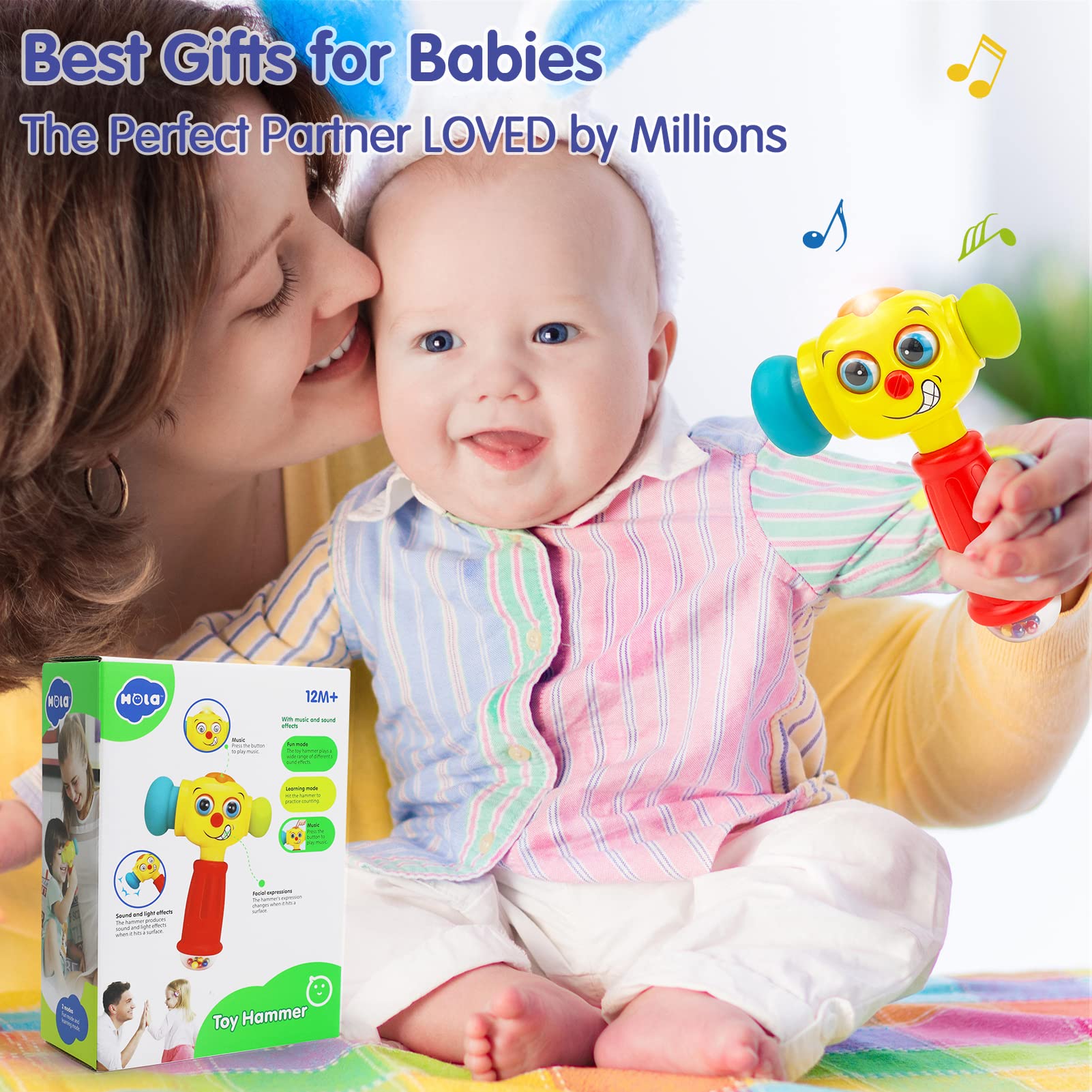 Juguetes para regalo de cumpleaños de niño de 1 año, juguete de martillo para bebés de 12 a 18 meses, juguetes musicales para niños pequeños de 1 a 2 años con luz intermitente, juguete de 7