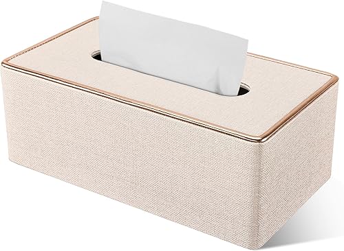 Miniatura 1 de Kleenex - Funda rectangular para caja de pañuelos, funda de caja de pañuelos rectangular, soporte Kleenex de piel sintética con 4 posavasos - Beige