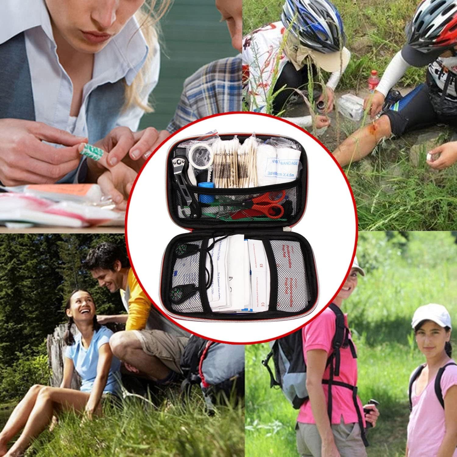 Monoki First Aid Kit Survival Kit, 241Pcs Upgraded Outdoor Emergency Survival Kit Gear - Medical Supplies Trauma Bag Safety First Aid Kit for Home Office Car Boat Camping Hiking Adventures Red : Sports & Outdoors