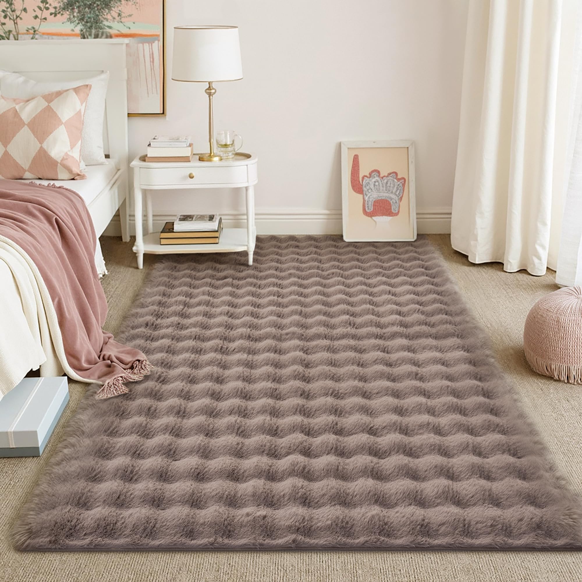 PureCozy Rugs Living Room Brown Rug 120x180cm Large Bedroom Fluffy Washable Carpet Soft Faux Fur Carpets Non Slip Kids Girl Lounge Bedside Nursery Office Modern Low Pile Area Rug โ image 1