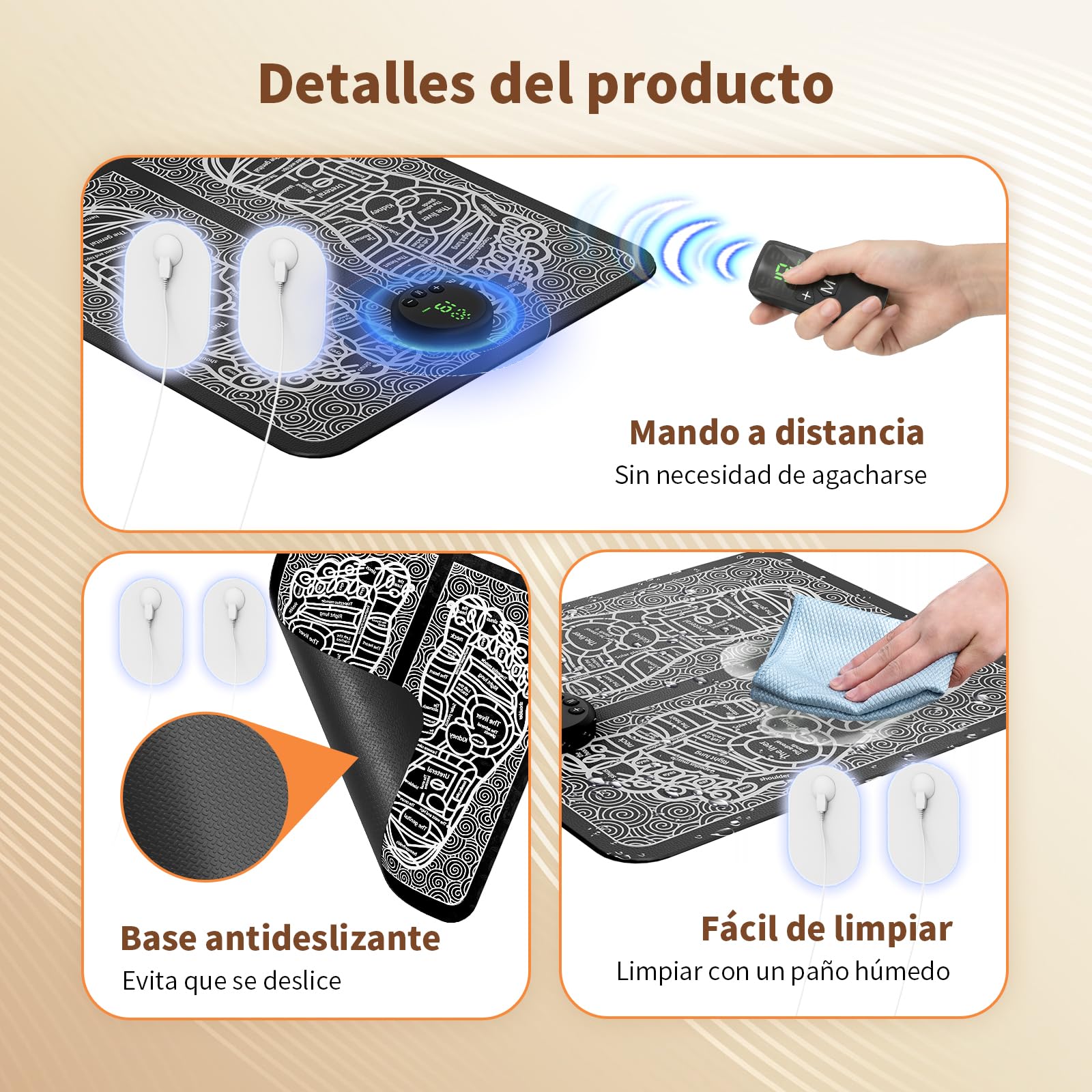 Estera Masajeadora de Pies EMS, Masajeador Eléctrico de Pies para Circulación Sanguínea y Alivio del Dolor, Masajeador Plegable de Pies y Pantorrillas con 12 Modos y 19 Niveles de Intensidad