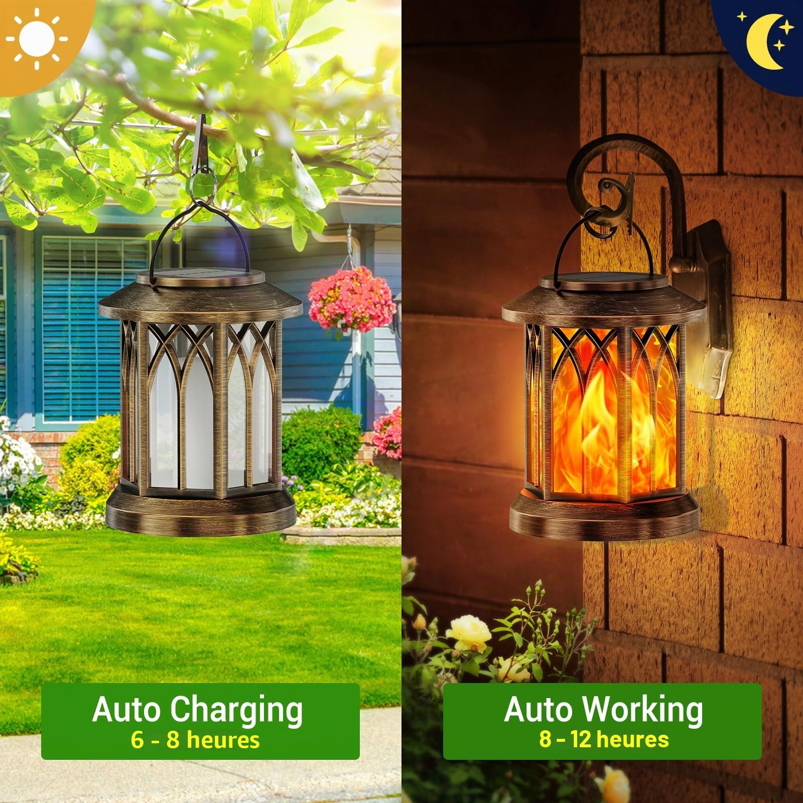 GEARLITE Lanternes solaires pour l'extérieur, lampes solaires pour l'extérieur à suspendre | Lot de 4 lampes solaires LED pour extérieur avec clips, étanchéité IP65, décoration de jardin pour jardin, balcon, bonze