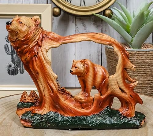 Miniatura 2 de Ebros Gift Naturaleza rústica de madera sintética con oso grizzly con cachorro deambulando por los bosques, estatua de decoración de animales para