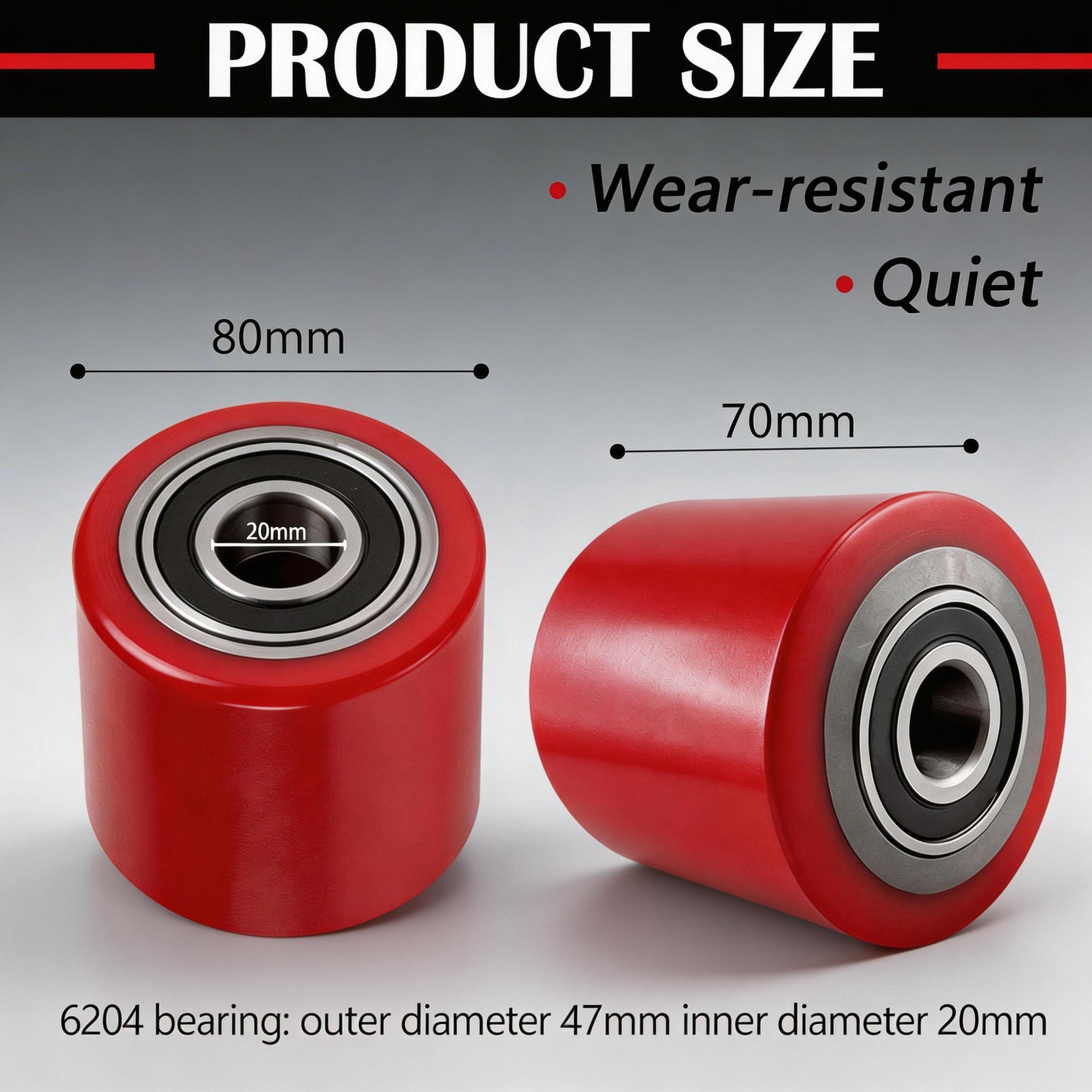 Lot De 2 Rouleaux Transpalette Nylon 80x60 Mm - Roues De Levage Avec Roulements à Billes, Charge 400 Kg