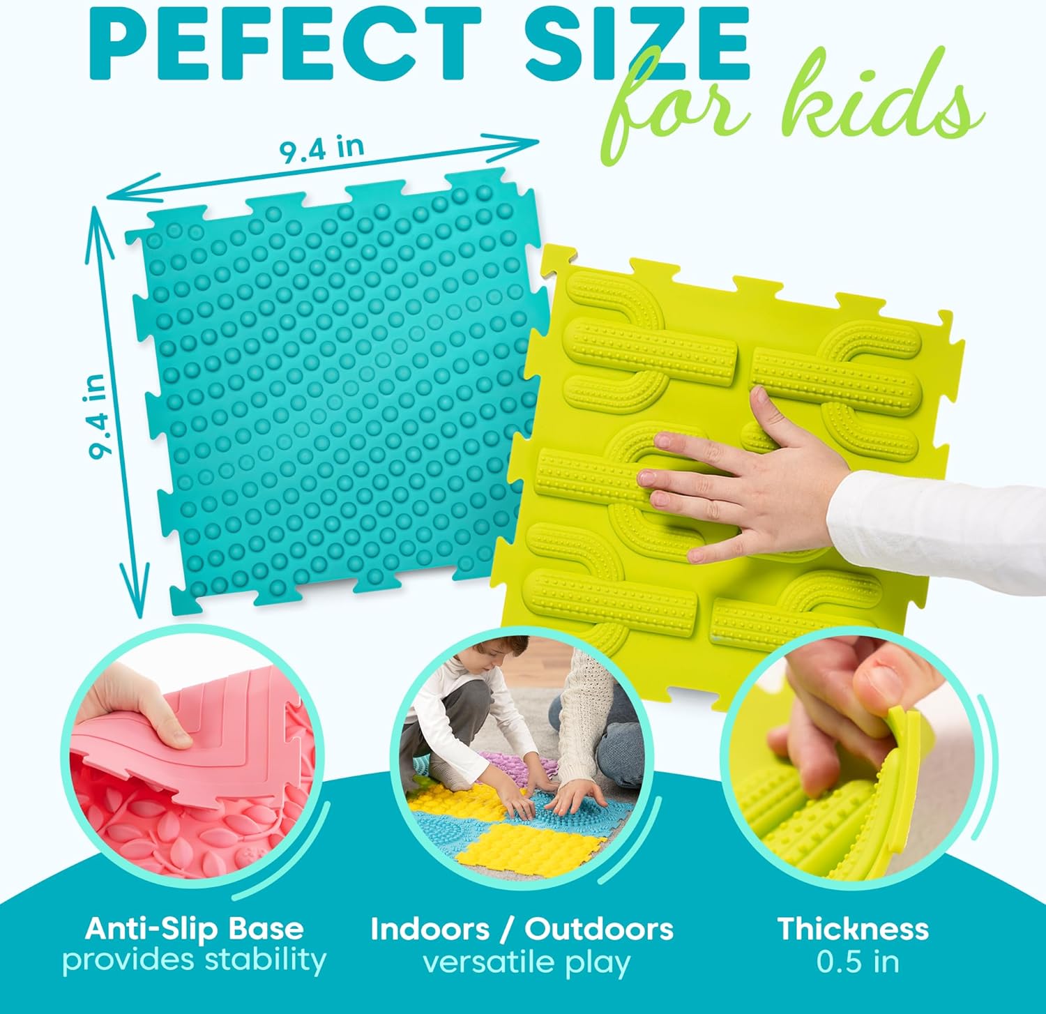 Sensory Mats for Autistic Children - 8 Textured Floor Puzzle Tiles for Classroom Kids - Experience Tactile Orthopedic Play Pads by Walking on Feet or Hands - Ideal Toddlers Texture Rugs - 9.4" x 9.4"