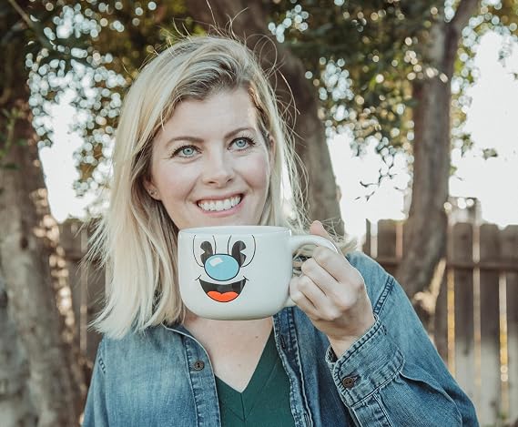 Toynk Cuphead Mugman Ceramic Coffee Mug and Straw | Large Coffee Cup For Tea, Espresso, Cocoa | Holds 20 Ounces