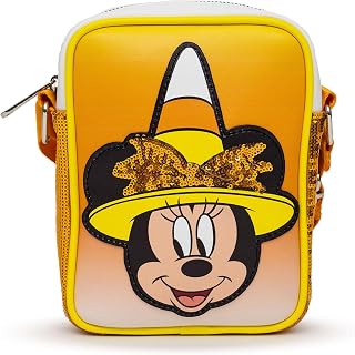 Disney Bag, Crossbody, Minnie Mouse Halloween Witch with Orange Sequin Bow Candy Corn Ombre, Vegan Leather