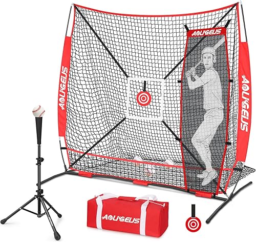 Miniatura 1 de Red de práctica de 6'X6' para béisbol y sóftbol, red de lanzamiento, red de bateo, con bate de práctica, bateador falso, objetivo de zona de strike