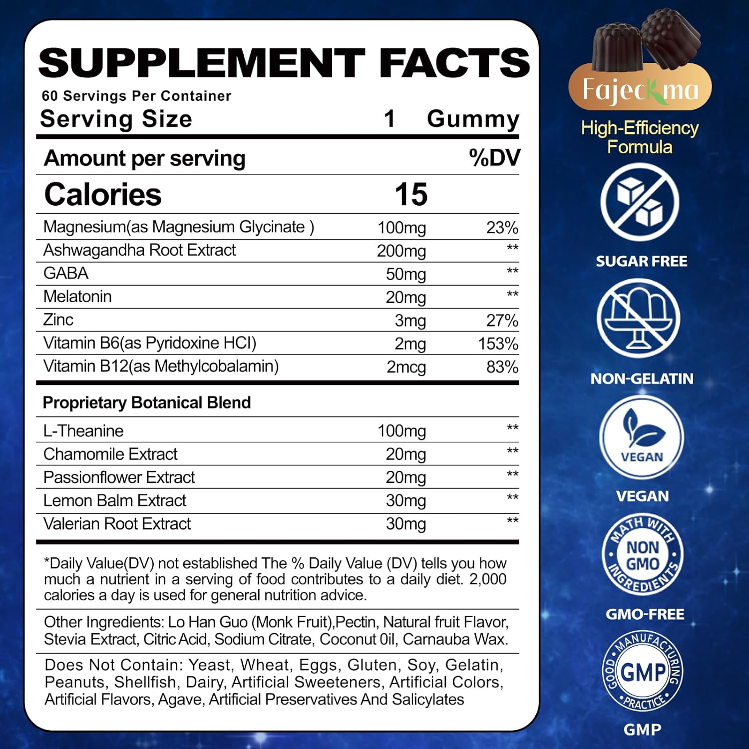 Natural Melatonin 20mg Gummies for Adults: Sugar Free Chewable Supplement with Magnesium Ashwagandha L-Theanine GABA Valerian Root Vitamin B12 Gummy - for Women Men Deep Zzz Immune Support(120Count) - Image 2