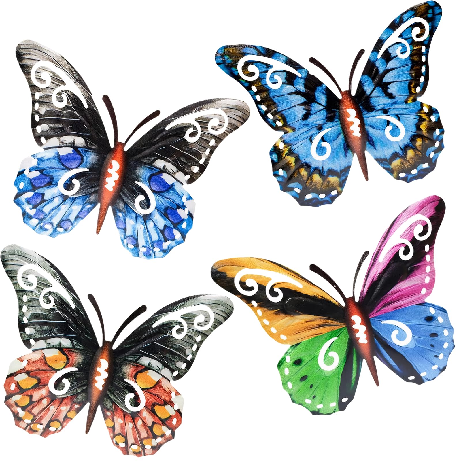 4 Piezas Decoración de Pared Mariposas de Metal,Ornamentos de Mariposas,Decoración de Jardín y Arte de Pared para Sala de Estar,Balcón,Terraza,Cercas Exteriores y Cobertizos - Esculturas de Mariposas