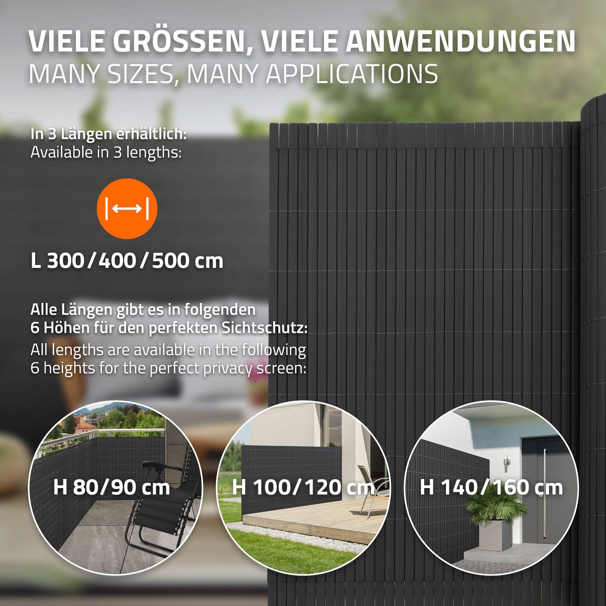 ECD Germany Cañizo de PVC 140 x 800 cm (2X 4m) Antracita Valla de Proteccion de 3 Pesos de Refuerzo Cortavientos Decorativo Resistente a los Rayos UV para Jardín Pantalla Impermeable de Privacidad