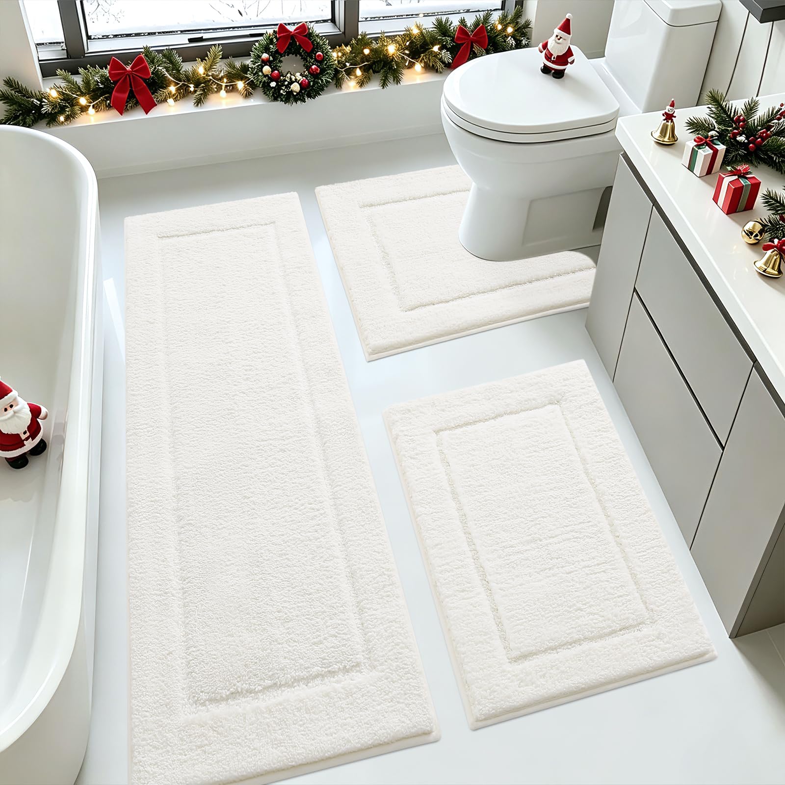 IM HOME Bathroom Rugs Sets 3 Piece Cream, Ultra Soft Plush Fluffy Microfiber Absorbent Bath Mat, Non-Slip Backing, Machine Washable Bath Mats for Bathroom Floor, Tub, Toilet and Shower