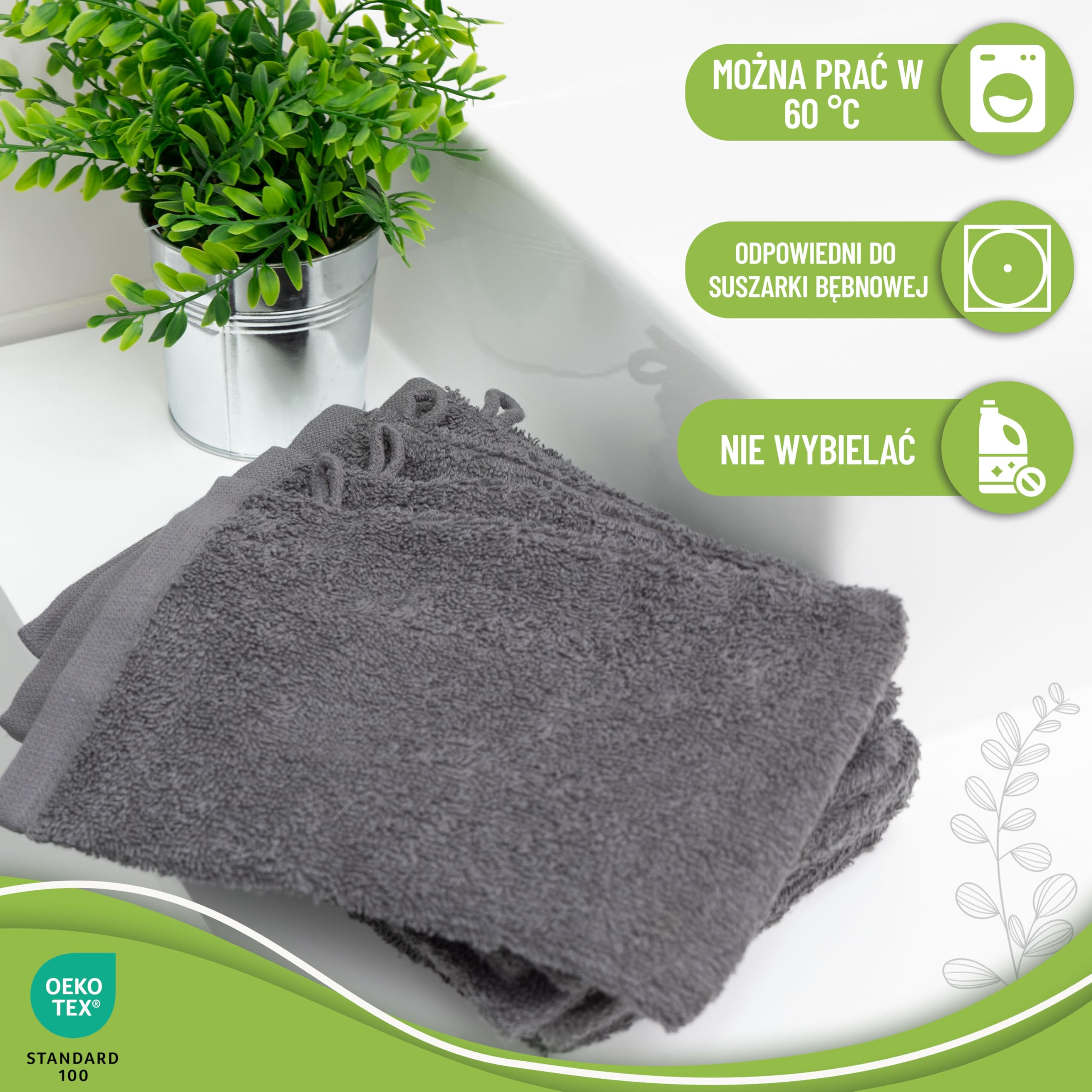 NatureMark – Zestaw 10 rękawic kąpielowych z miękkiej frotte, 100% bawełna, certyfikat Öko-Tex, kolor Antracytowy, rozmiar 15 x 21 cm