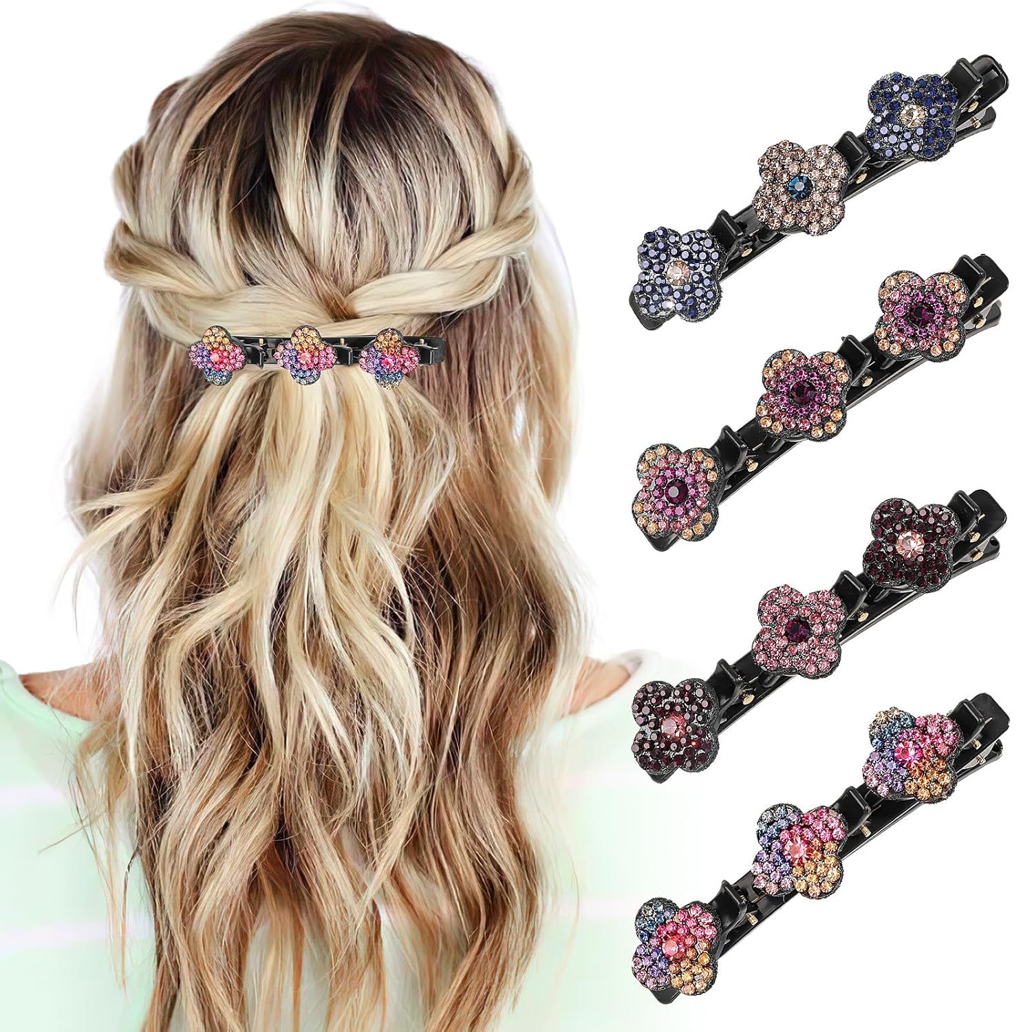 Braided Hair Clips For Women Sparkling Crystal Stone Hair