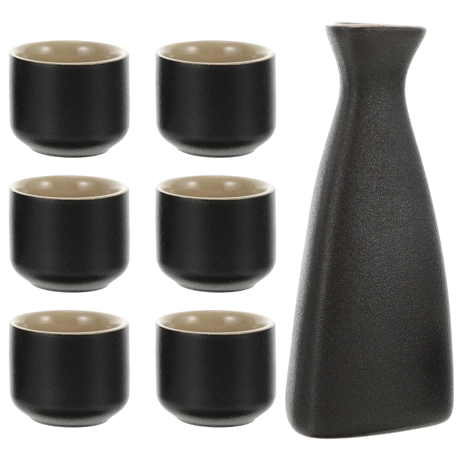 Set de Tasses à Saké Robuste et Multi-Usage en Céramique Noire de Style Japonerie Design Simpliste pour Recevoir en Famille Restaurant