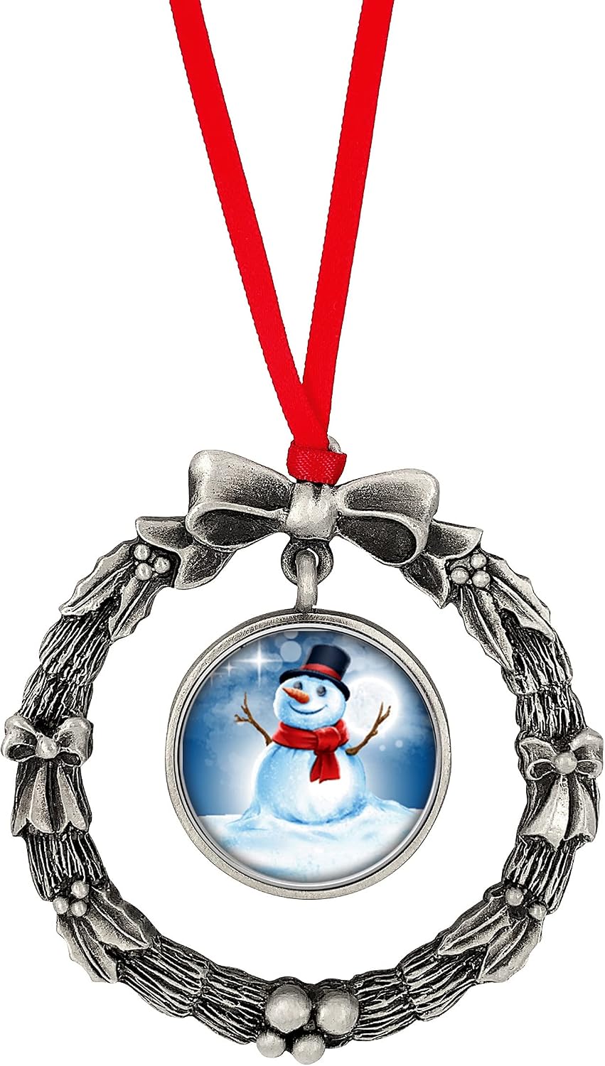 Coin Snowman Silvertone Pewter Ornament| Colorized Quarter | Red Ribbon | Certificate of Authenticity