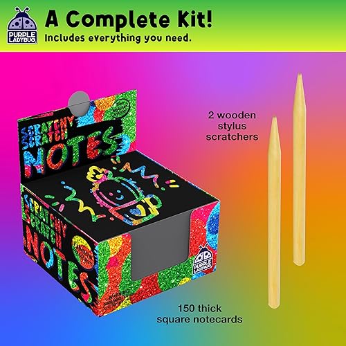 Miniatura 6 de PURPLE LADYBUG Mini notas holográficas de arco iris para rascar, 150 hojas con lápiz de madera, actividad divertida para verano, regalos para