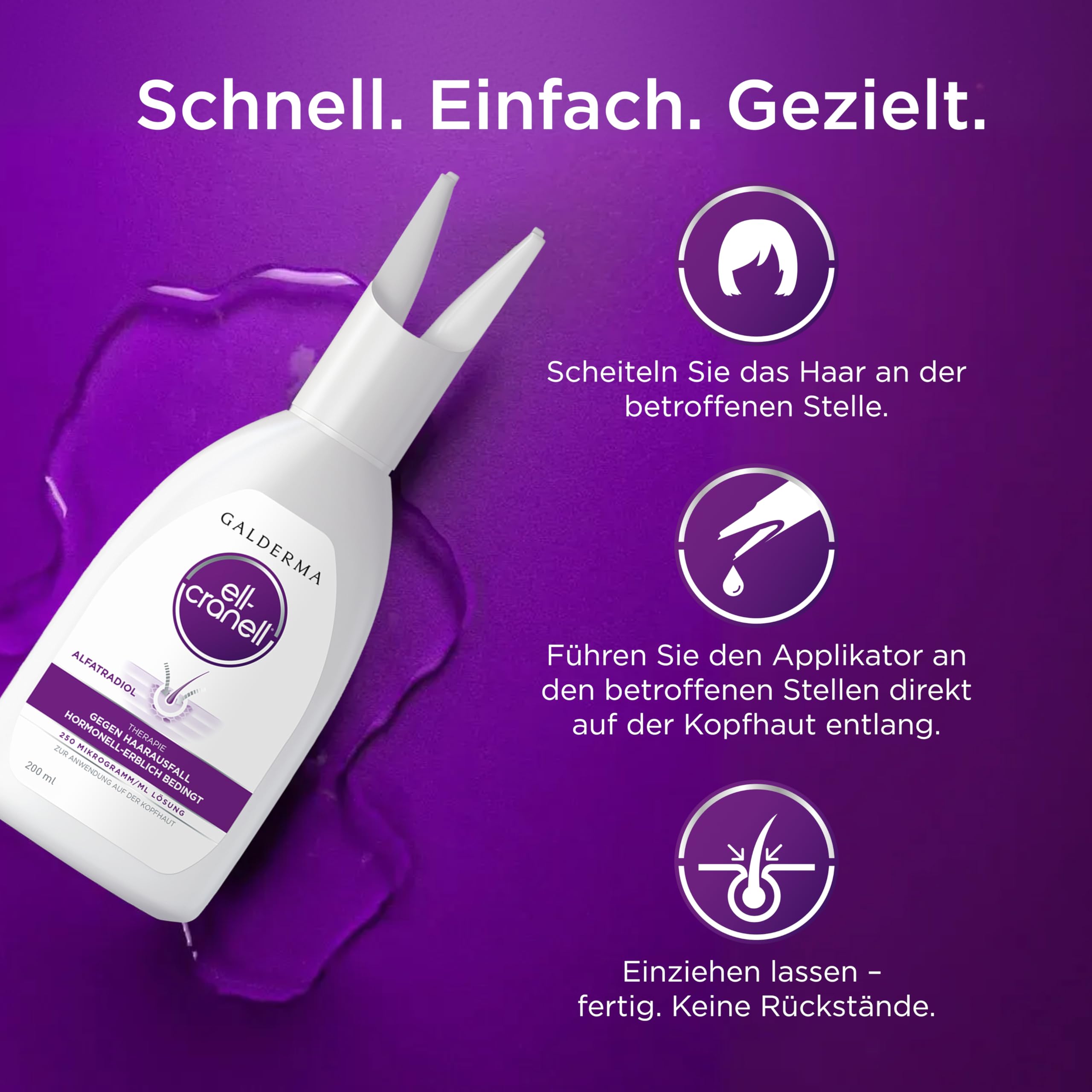 Ell Cranell, 3x200 ml Lösung bei hormonell-erblich bedingtem Haarausfall, für Männer und Frauen geeignet, zielgerichtete Wirkung gegen DHT, Vorteilspackung