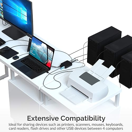 Miniatura 5 de SABRENT Interruptor compartido USB 2.0 hasta 4 computadoras e indicadores de dispositivos LED periféricos (USB-USS4)