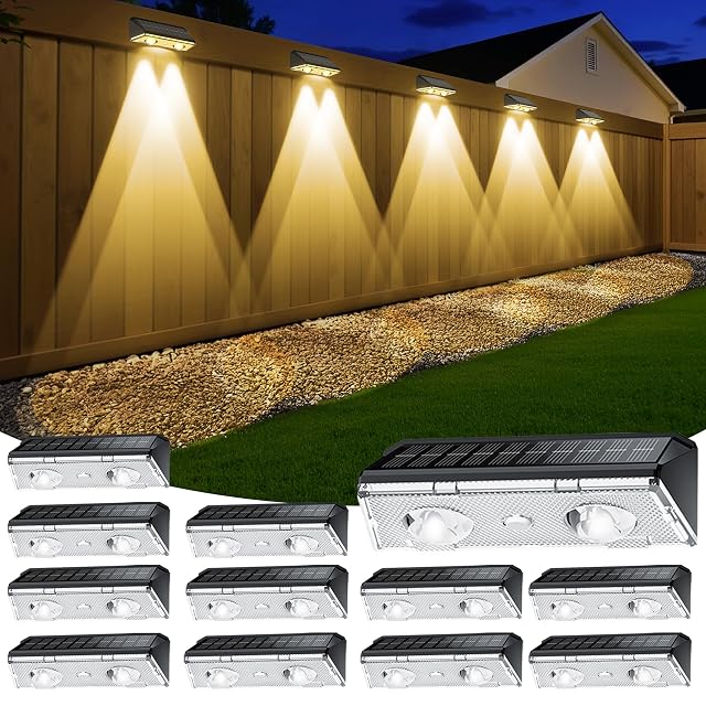 Solar Fence Lights Outdoor 12 Pack IP65 Waterproof Fence Lights Solar Powered with Ultra-Bright LED Lens 9 Color