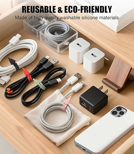 Miniatura 6 de Nearockle Organizador de cables de silicona, 12 piezas de 4.5 pulgadas, reutilizables, lindas corbatas de Navidad para agrupar cables eléctricos en