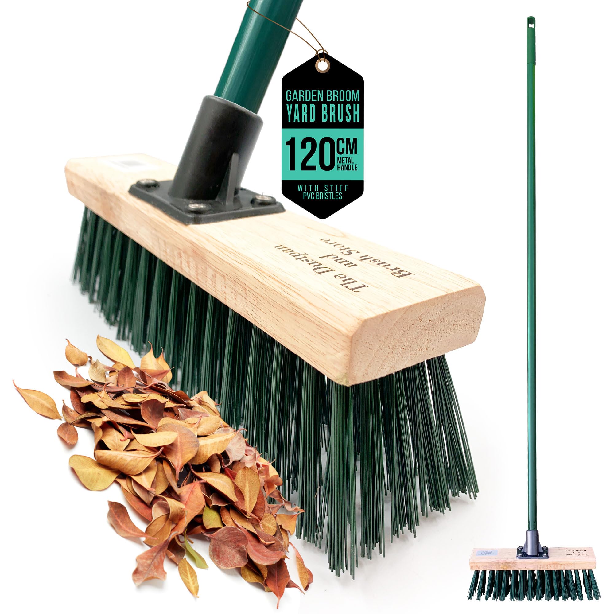 Tdbs The Dustpan And Brush Store Green 11.5" Sweeping Brush Outdoor Broom − Garden Heavy Duty Yard With Stiff Pvc Bristles And 120Cm Metal Handle