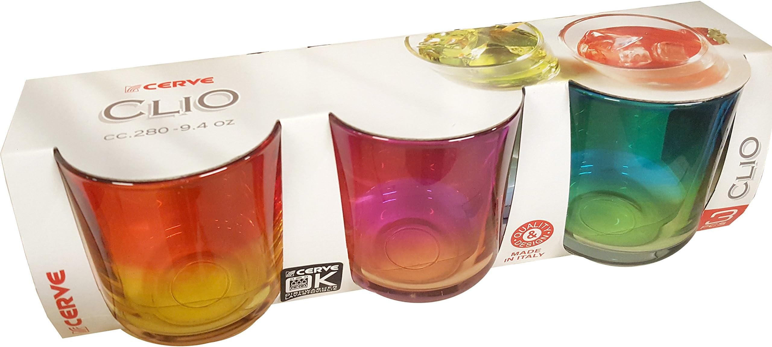 Set of 3 cooktail water glasses 28 cl - Cerve Made in Italy coloured Clio