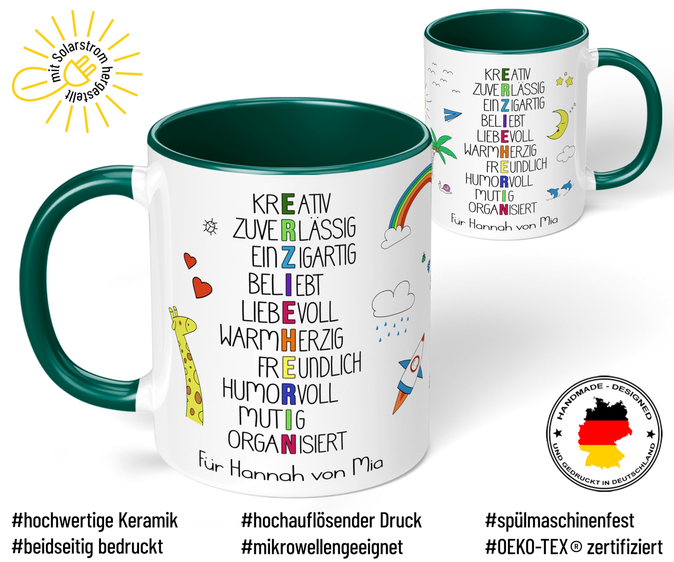 Erzieherin Dankeschön Geschenkset – Mit Tasse, Acryl-Herz, Dankeskarte & Engel-Anhänger