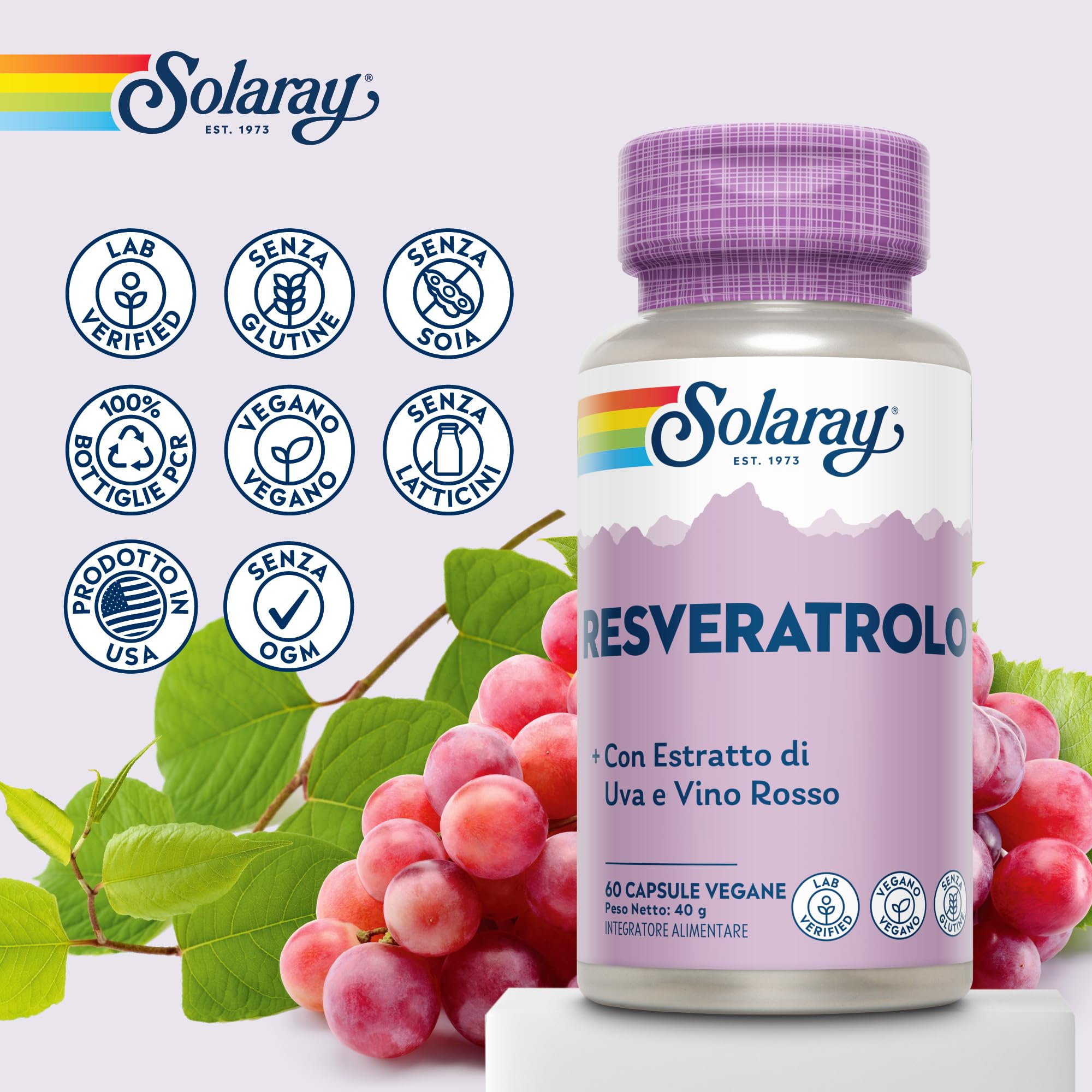 Solaray Resveratrolo Complesso - 60 Capsule Vegane - Integratore di Poligono Giapponese con Buccia e Semi d'Uva ed Estratti di Vino Rosso - Testato in Laboratorio