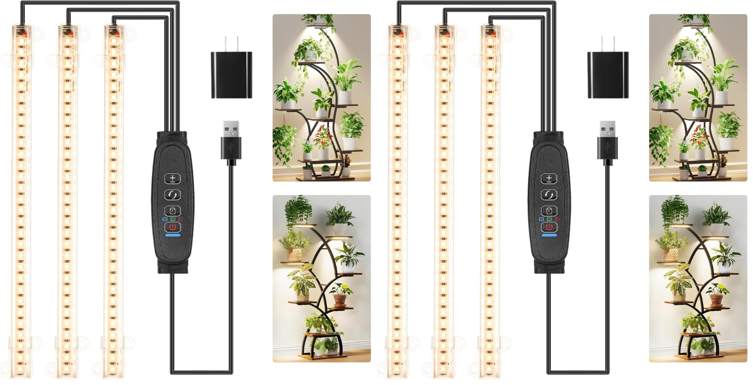 10.2'' 3 Head Grow Light Strips, LED Grow Lamps for Indoor Plants, Full Spectrum 3000K, Plant Light with 3/9/12H Timer, 10 Dimmable Levels for Seedling Succulent, Match for Plant Shelf (Pack of 2)