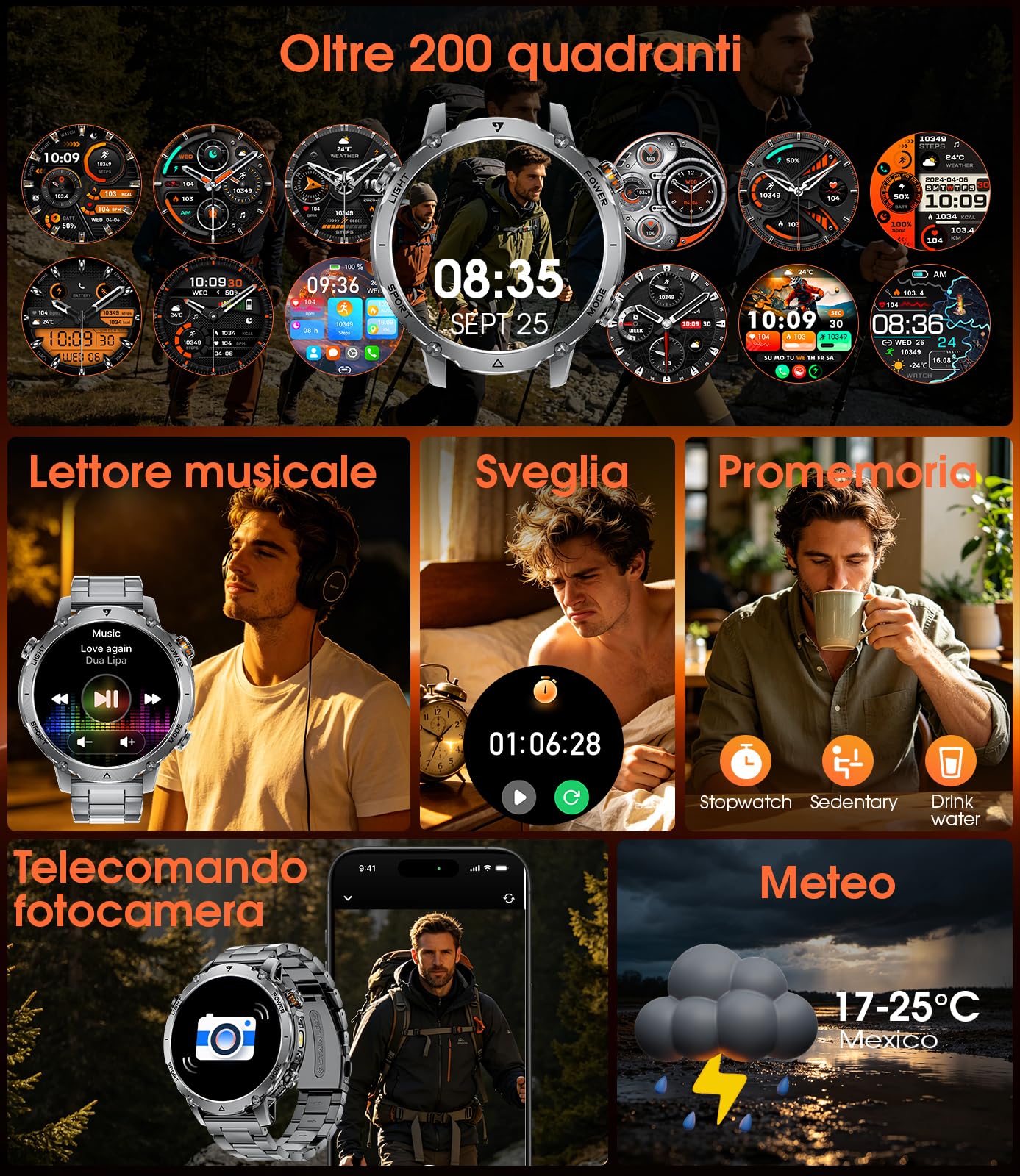 SUNKTA Smartwatch Uomo 1400 mAh grande batteria 1,7" HD Bluetooth chiamate Orologio intelligente per iOS Android 100+ modalità Sportive fitness,Monitoraggio della salute,sonno,contapassi,grigio