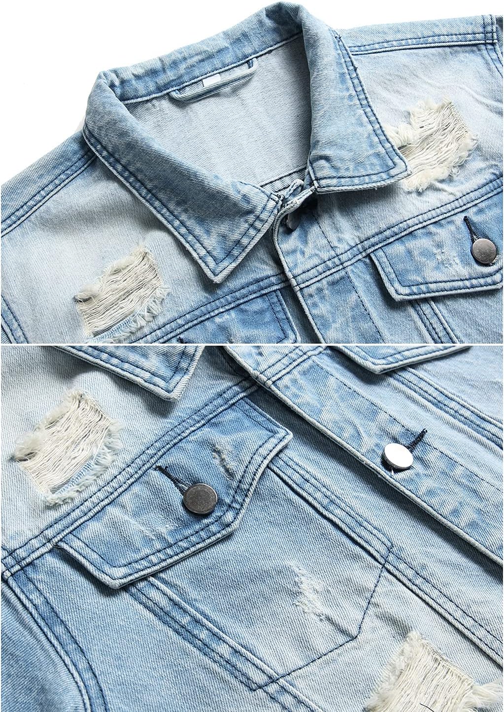 RANMCC Jean Jacket for Men Slim Fit Ripped Denim Jacket Coat - Image 3