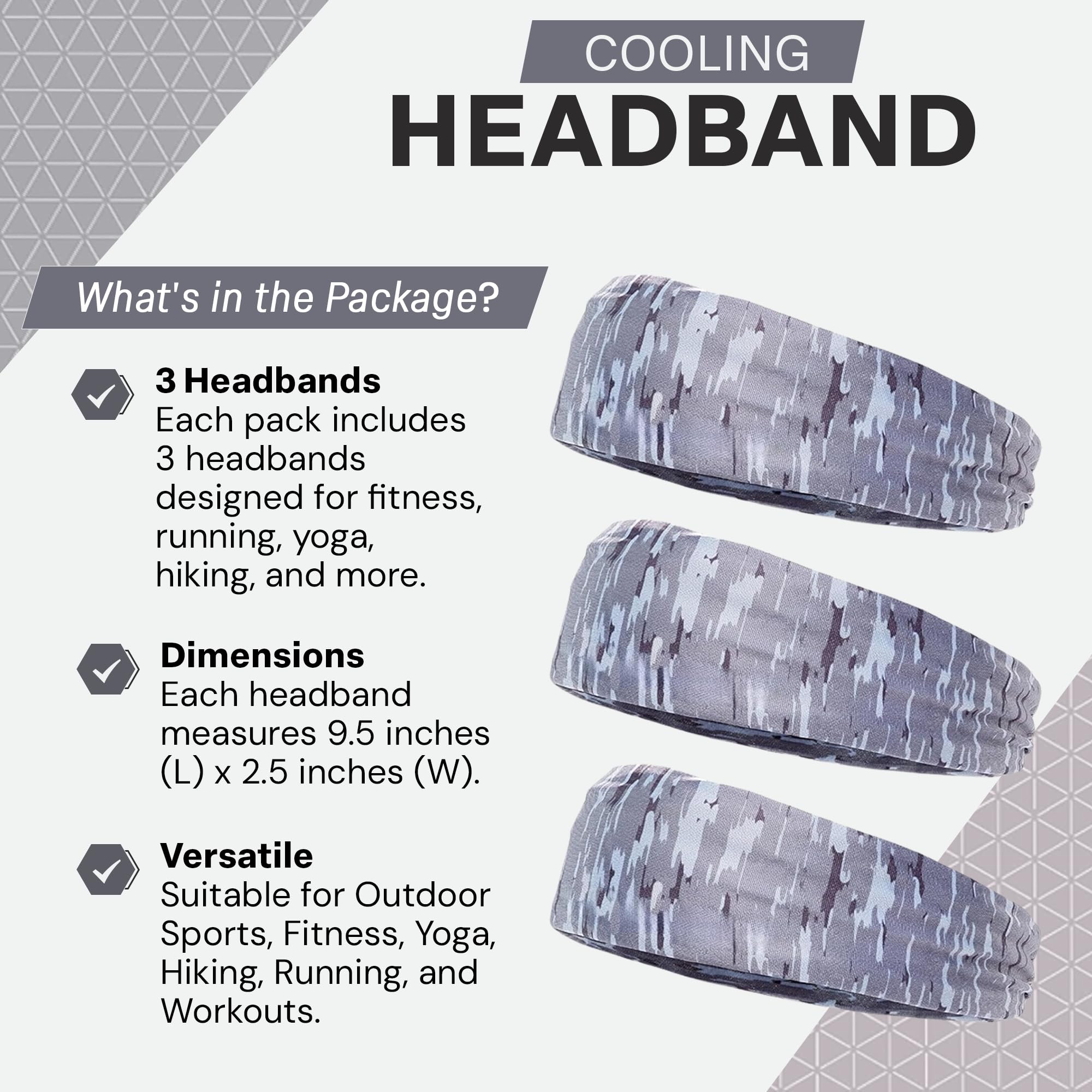 COLD FACTOR Diademas refrescantes instantáneas para Hombre y Mujer, Paquete de 3, Comodidad Avanzada de evaporación para Deportes y Actividades al Aire Libre, protección UPF 50+, Ideal para Fitness