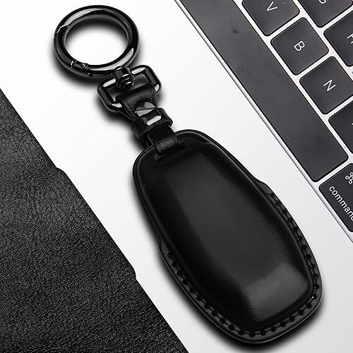 Miniatura 5 de Tukellen Funda de cuero para llavero con llavero compatible con Ford Fusion 2013-2016 2015-2017 Ford Mustang F-150 Explorer-negro