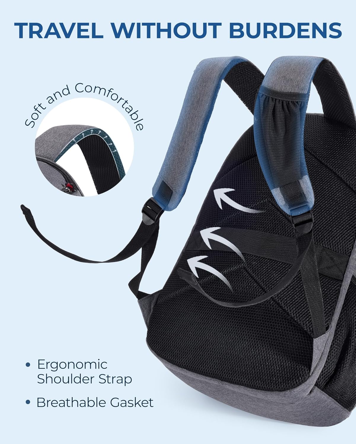 BAGSMART Unisex Laptop Backpack, 15.6-inch Anti-Theft, Water Resistant, Grey, With USB Charger Hole