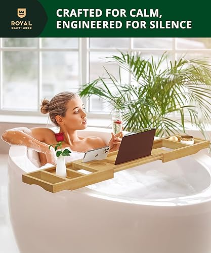 Miniatura 9 de Royal Craft - Bandeja de bambú para bañera con soporte para libro y vino