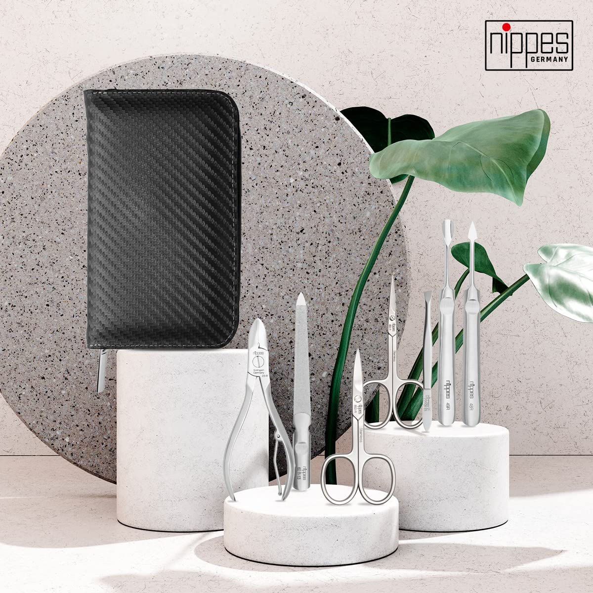 nippes Solingen Premium Line zestaw do manicure, 7-częściowy, stal nierdzewna, nie zawiera niklu, etui ze skóry bydlęcej z zamkiem błyskawicznym, czarny, zestaw do pielęgnacji paznokci, pedicure,