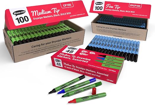SHOW-ME Medium Tip Drywipe Pens 48-Pieces, Assorted Colour